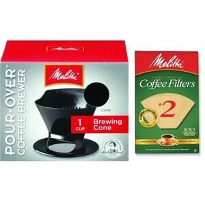 Melitta Filter Coffee Maker, Single Cup Pour-Over Brewer, Black, + 100 Filters